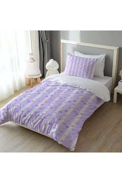 Şen Dekorasyon Lila Striped and Starded Bedding Set