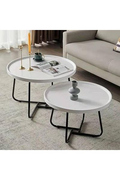 Türkiye Nesting Tables Set of 2 Pieces, Round Coffee table, Ceramics Glass Top, Strong Gold Metal Frame for