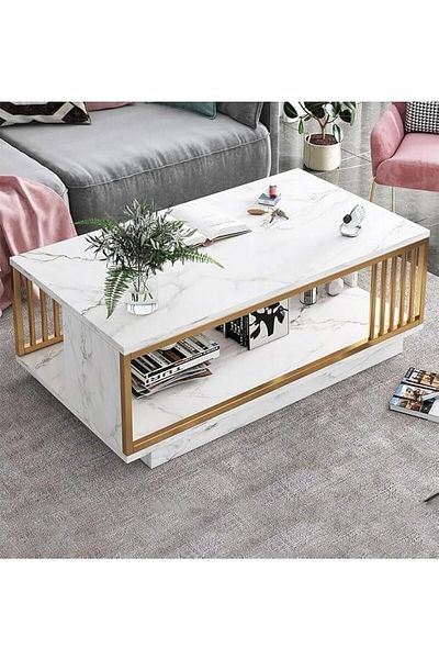 Türkiye White Marble finish Top 2 Tier Modern Living Room Home Sofa Table