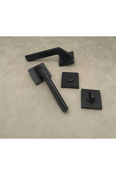 KOLDOOR Rivax Anka Matte Black Zamak Square Rosette Wc Bathroom Door Handle 1 Set