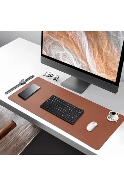 Mu Art Ahşap Pu Leather Mouse Pad Stitched Edge Durable Oversized Bidirectional Use Office Table Mat