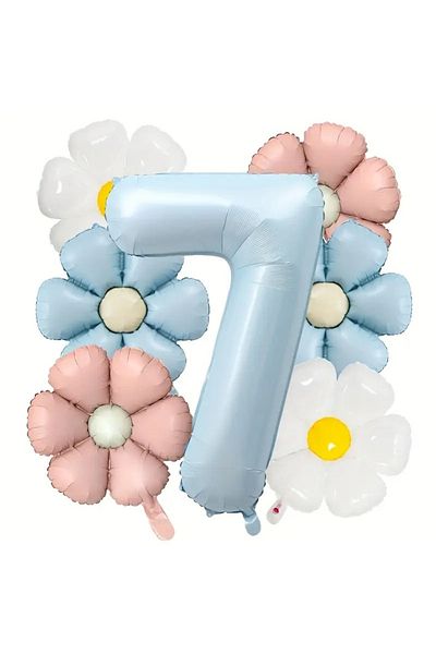 DÜVENCİ TİCARET Daisy Foil Balloon Age Birthday Balloon Set of 7