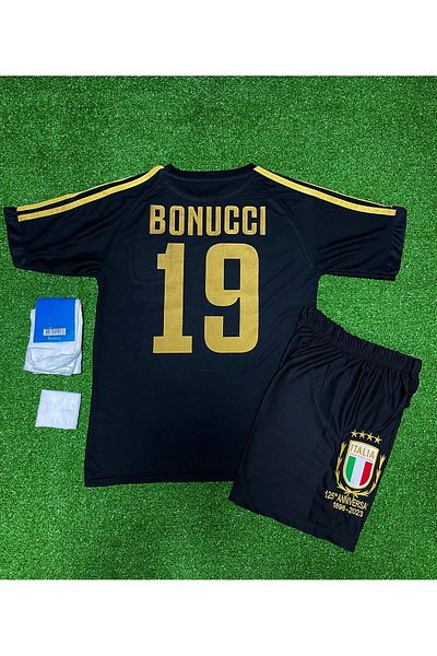 MONTENERO Italy 125Th Anniversary Leonardo Bonucci Black Kids Jersey Set of 4 (Black)