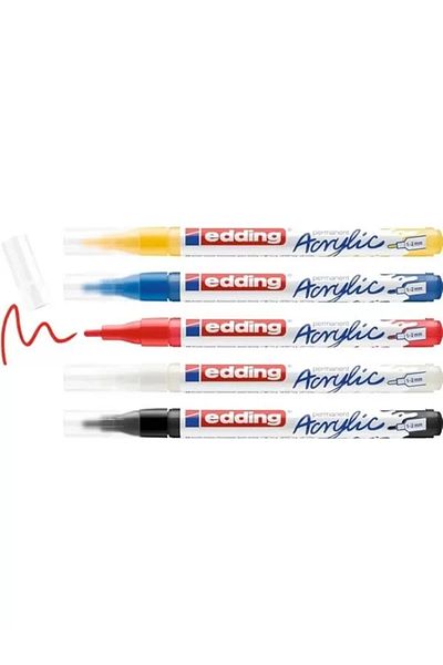 BYARS BİLİSİM 5300 Acrylic Marker Set of 5, Basic Colors, Set of 5 Acrylic Paint Pens, Fine Round Tip 1-2