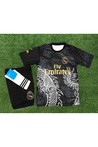 MONTENERO R.Madridd 2023/24 Season Cristiano Ronaldo Dragon Pattern Kids Jersey Set of 3 (Black)