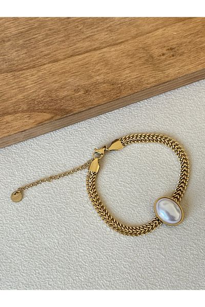 Rupen Kraft 316 L Surgical Steel Pearl Stainless Tarnish Free Elegant Steel Bracelet