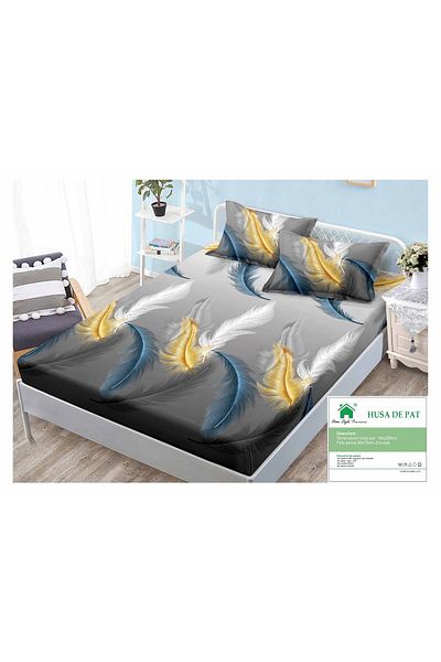 FIONNA.RO Fine Cotton Duvet Cover 90x200cm - Blue Gold and White Feathers
