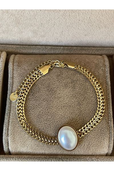 Rupen Kraft 316 L Surgical Steel Pearl Stainless Tarnish Free Elegant Steel Bracelet
