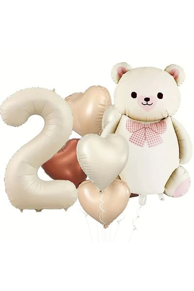 DÜVENCİ TİCARET Pink Ribbon Bear Heart Foil Wet Balloon Set