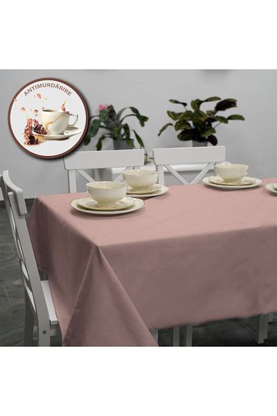 RALEX PUCIOASA Fata de Masa 160x220 cm, 100% Bumbac, Impermeabila, Tratata cu Teflon, Antimurdarie, Roz Pudra