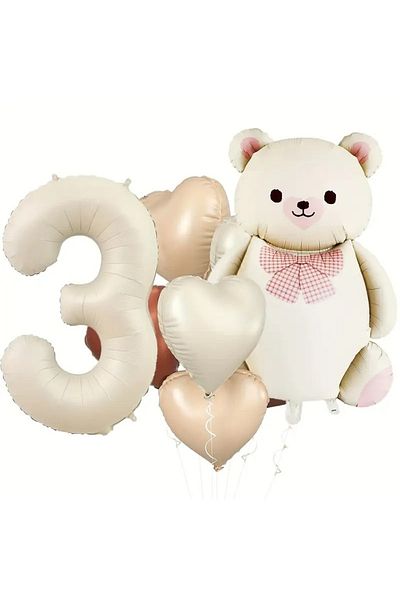 DÜVENCİ TİCARET Pink Ribbon Bear Heart Foil Wet Balloon Set