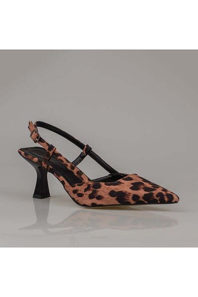 Trend Adımlar Tan Open Back Leopard Patterned Women's Classic Shoes