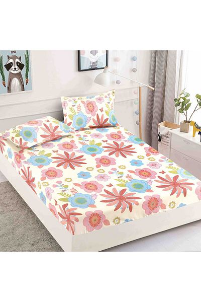 FIONNA.RO Fine Cotton Duvet Cover 90x200cm - Pink and Blue Flowers