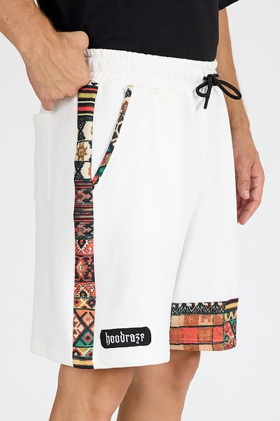 Hoodraze Men's White Shorts with Front and Side Garnish