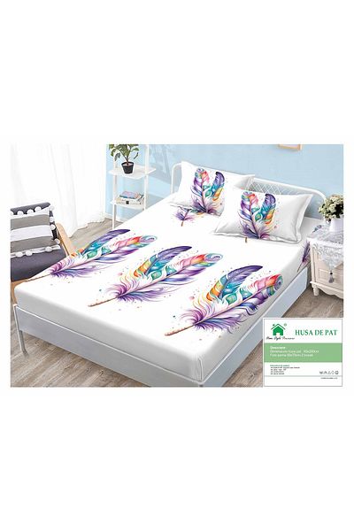 FIONNA.RO Fine Cotton Duvet Cover 90x200cm - Colorful Feathers