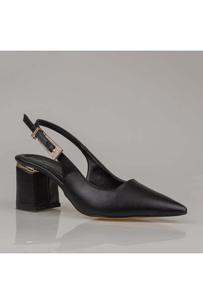 Trend Adımlar Black Stone Belted Open Back Pointed Toe Women's Classic