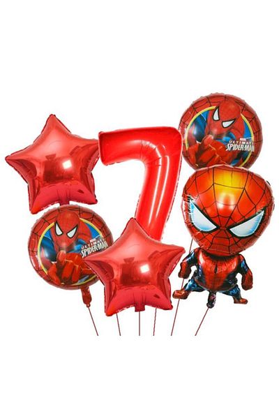 MFM Set of 7 Years Old Spiderman Foil Balloons 6 Pcs