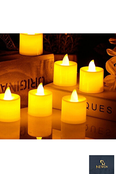 Newon Ledli Mum Tealight Işıklı Dumansız Alevli Sarı Led Mum Pilli 1 Adet Pil...