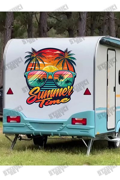 STİCKERCI BEY Summer Time Glasses Sticker 60×48 cm Off Road Caravan Sticker Coating Sun Background Sticker