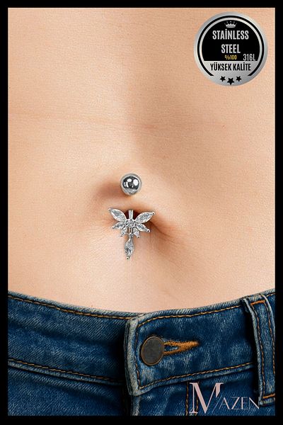 MAZEN 316L Steel Butterfly Stone Navel Piercing |   Anti-Blackening & Antiallergic |   Stylish and Elegant Design
