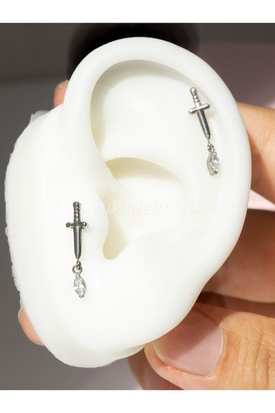 MORNEVA Titanium Crystal Stone Dangle Sword Tragus Helix Cartilage Ear Piercing (1Pcs)
