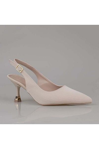 Trend Adımlar Cream Open Back Women's Straight Striped Classic Shoes