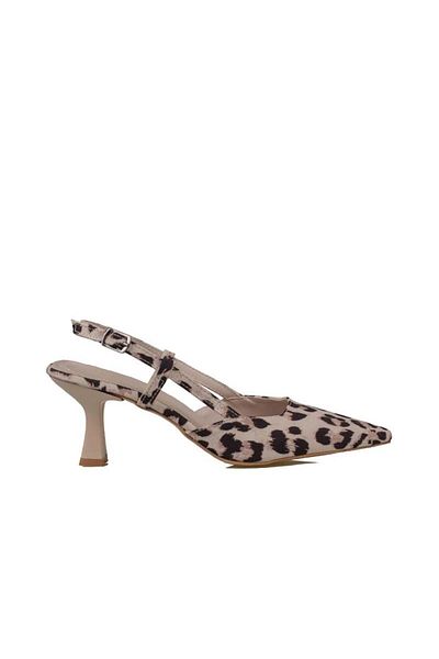 Trend Adımlar Cream Open Back Leopard Patterned Women's Classic Shoes