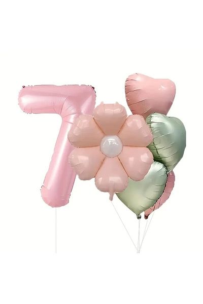 DÜVENCİ TİCARET 6-Piece Daisy Birthday Balloon Set, Pink
