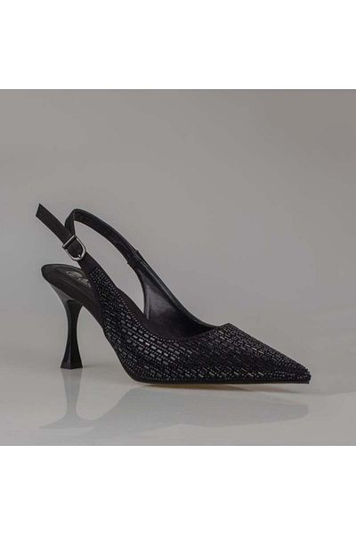Trend Adımlar Black Hand Stone Embroidered Women's Classic Shoes