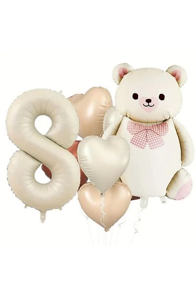 DÜVENCİ TİCARET Pink Ribbon Bear Heart Foil Wet Balloon Set