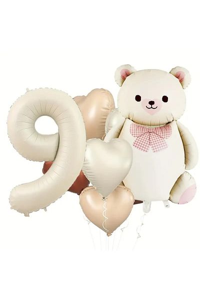 DÜVENCİ TİCARET Pink Ribbon Bear Heart Foil Wet Balloon Set