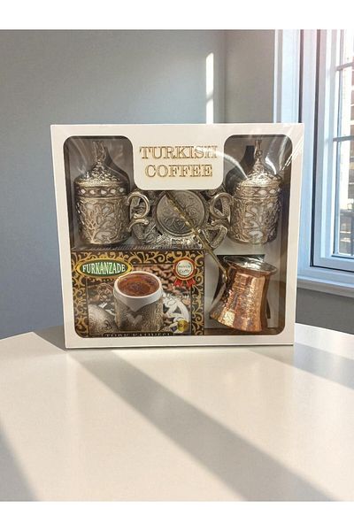 E orient Cup Coffee Cup Wooden Box with Two Silver Cups, 2 Person Coffee Pot,
