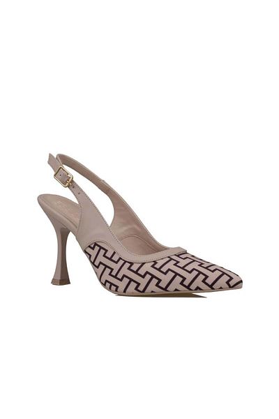 Trend Adımlar Cream Women's Linen Open Back Belted Classic Shoes