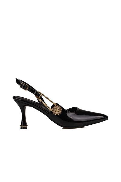 Trend Adımlar Black Women's Patent Leather Belted Classic Shoes