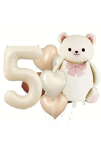 DÜVENCİ TİCARET Pink Ribbon Bear Heart Foil Wet Balloon Set