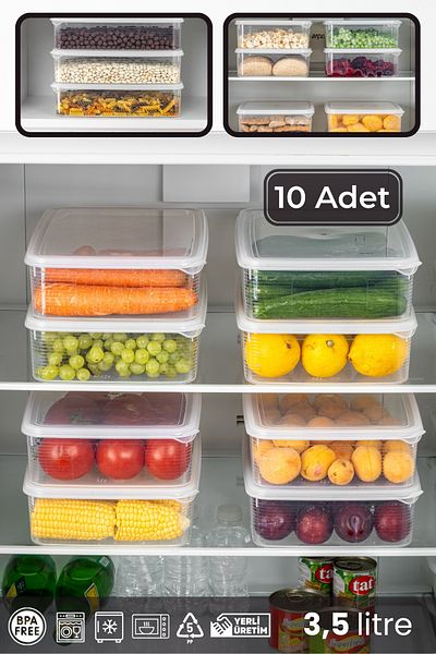 BRAMBLE LIFE 10 Pieces 3.5 Lt Rectangular Lid Refrigerator and Freezer Organizer