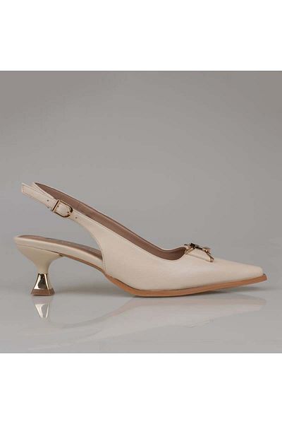Trend Adımlar Cream Open Back Hazelnut Heel Pointed Classic Shoes