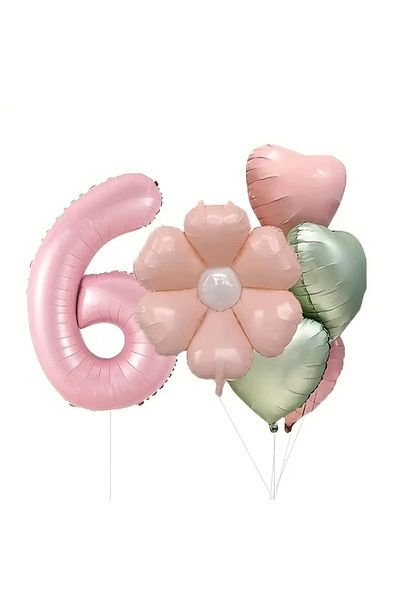 DÜVENCİ TİCARET 6-Piece Daisy Birthday Balloon Set, Pink