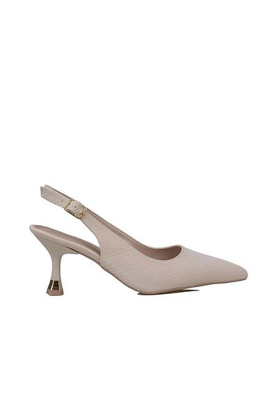 Trend Adımlar Cream Open Back Women's Straight Striped Classic Shoes