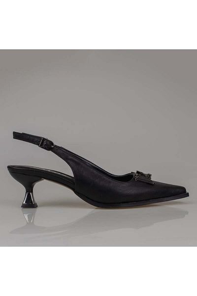 Trend Adımlar Black Open Back Hazelnut Heel Pointed Classic Shoes