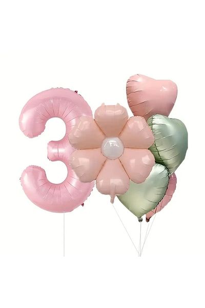 DÜVENCİ TİCARET 6-Piece Daisy Birthday Balloon Set, Pink