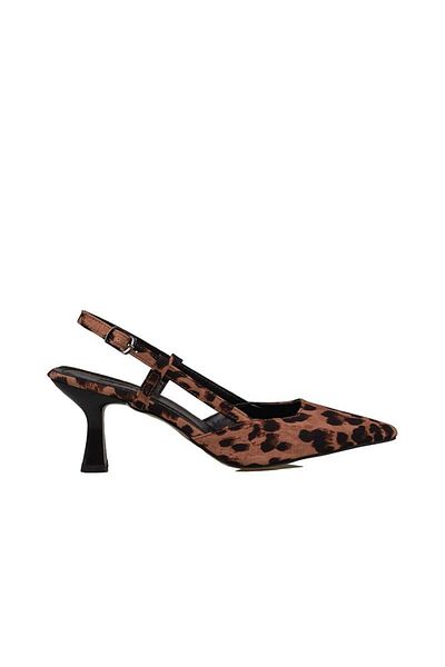 Trend Adımlar Tan Open Back Leopard Patterned Women's Classic Shoes