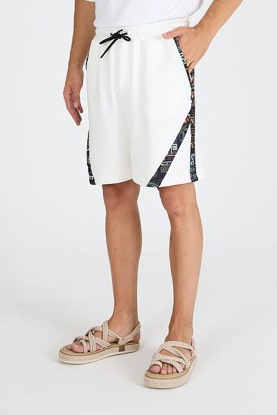 Hoodraze Men's White Cross Garnished Shorts