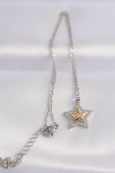 REBORN DESIGN 316L Steel Chain Silver Color Zircon Stone Design Gold Color Star Necklace