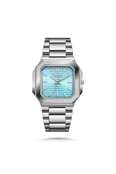 catera Ferrani men's stainless steel watch with a sky-blue dial