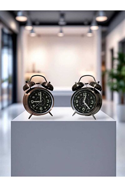 Menuzer Sessiz Çalışan Retro Tarz Masa Üstü Çalar Saat Işıklı(Bakır&Kahverenk)