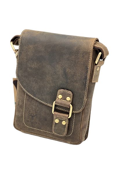 Micutz Men's Leather Shoulder Bag, Hunter Brand, 18x20x5 cm, Dark Brown Color
