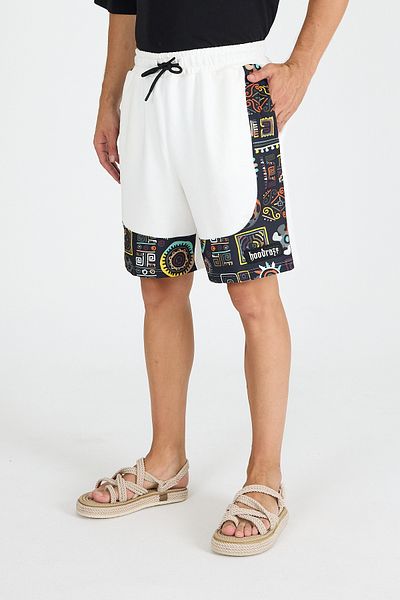 Hoodraze Men's White Wide Leg Garni Shorts
