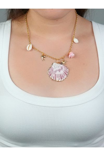 Sumen Butik Summer Oyster Shell Figured Steel Necklace