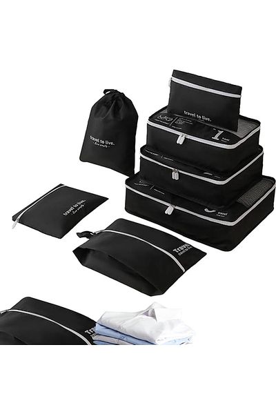 miraza Set 7 Organizatoare Calatorie, Material Rezistent, Impermeabile, Pentru Bagaj, Troler, Negru Mat
